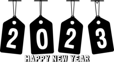 Happy New Year 2023 text design. Vector illustration. Isolated on white background.