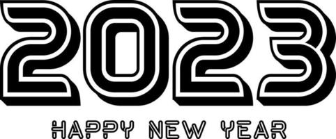 Happy New Year 2023 text design. Vector illustration. Isolated on white background.