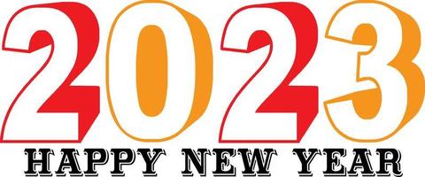 Happy New Year 2023 text design. Vector illustration. Isolated on white background.