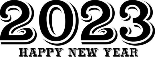 Happy New Year 2023 text design. Vector illustration. Isolated on white background.