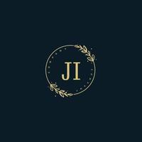 Initial JI beauty monogram and elegant logo design, handwriting logo of initial signature, wedding, fashion, floral and botanical with creative template. vector