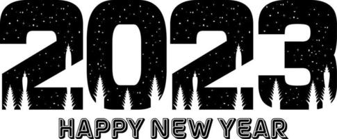 Happy New Year 2023 text design. Vector illustration. Isolated on white background.