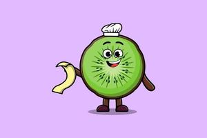 lindo chef de dibujos animados de kiwi con menú en la mano vector