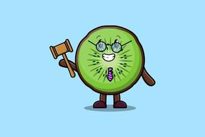 Cute cartoon wise judge Kiwi fruit holding hammer vector