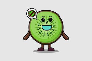 lindo kiwi de dibujos animados con máscara para prevenir el virus vector