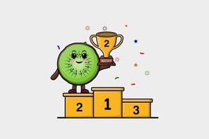 Cute cartoon Kiwi fruit character as second winner vector