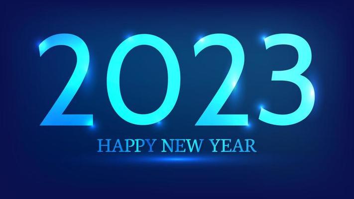 2023 Happy New Year neon background. Abstract neon backdrop with lights for Christmas holiday greeting card, flyers or posters. Vector illustration