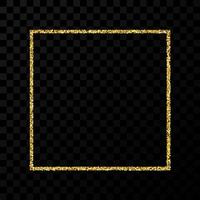 Gold glitter frame. Square frame with shiny sparkles on dark transparent background. Vector illustration