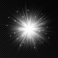 Light effect of lens flares. White glowing lights starburst effects with sparkles. Vector illustration