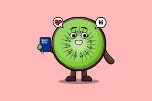 Cute cartoon Kiwi fruit character hold diary book vector