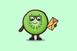 lindo dibujo animado de kiwi con sobre vector