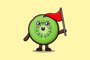 Cute cartoon Kiwi fruit holding triangle flag