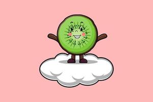 Cute cartoon Kiwi fruit character stand in cloud vector