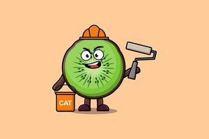 Cute cartoon Kiwi fruit as a builder painting vector