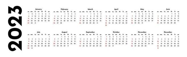 Calendar for 2023 isolated on a white background vector