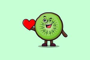 Cute cartoon Kiwi fruit holding big red heart vector