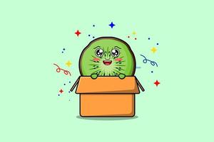 Cute cartoon Kiwi fruit character out from box vector