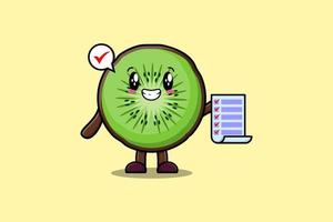 Cute cartoon Kiwi fruit holding checklist note vector