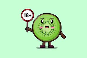 cute cartoon Kiwi fruit holding 18 plus sign board
