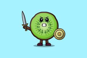 Cute cartoon character Kiwi fruit holding sword vector