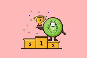 Cute cartoon Kiwi fruit character the third winner vector