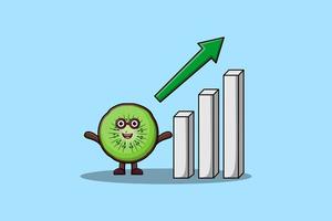 cute cartoon Kiwi fruit with rising sign graphic vector