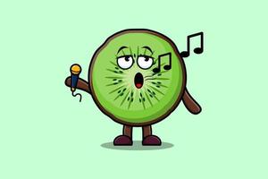 Cute cartoon Kiwi fruit singer holding mic vector