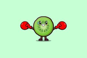 Cute Kiwi fruit mascot cartoon playing boxing vector