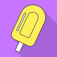 Vector illustration of ice cream on a wooden stick in flat style isolated on purple background with shadow. Vector illustration