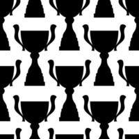 Winner trophy cup seamless pattern. Black simple silhouette texture. Championship prize for first place. Vector illustration.
