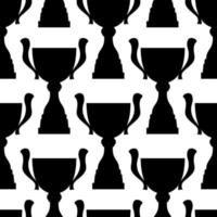 Winner trophy cup seamless pattern. Black simple silhouette texture. Championship prize for first place. Vector illustration.