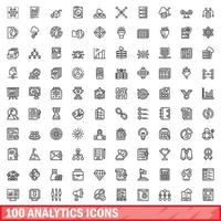 100 analytics icons set, outline style vector