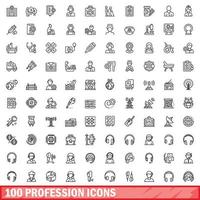 100 profession icons set, outline style vector