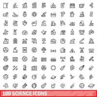 100 science icons set, outline style vector