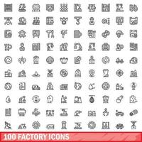 100 iconos de fábrica establecidos, estilo de contorno vector