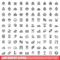 100 robot icons set, outline style vector