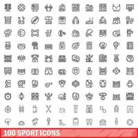 100 iconos deportivos, estilo de esquema vector