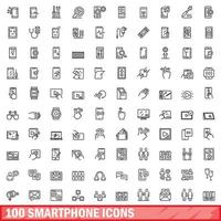 100 iconos de teléfonos inteligentes, estilo de esquema vector