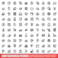 100 science icons set, outline style vector