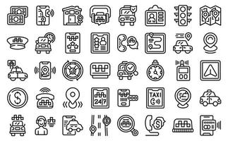 Taxi call icons set outline vector. App online vector