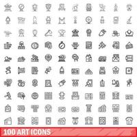 100 art icons set, outline style vector