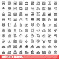 100 city icons set, outline style vector