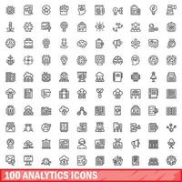 100 analytics icons set, outline style vector