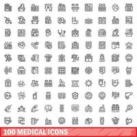 100 medical icons set, outline style vector