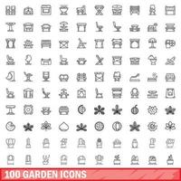 100 iconos de jardín, estilo de esquema vector