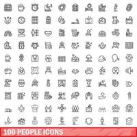 100 people icons set, outline style vector