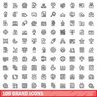 100 brand icons set, outline style vector