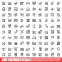 100 internet icons set, outline style vector