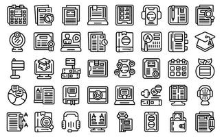 Spanish lessons icons set outline vector. Tutor book vector