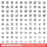 100 device icons set, outline style vector